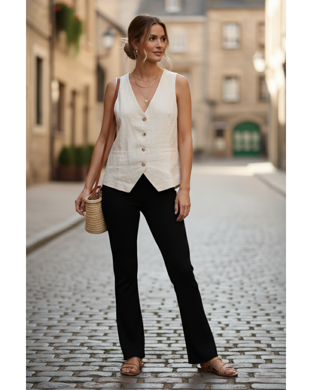 Soft Cotton Rib Black Flare Pants