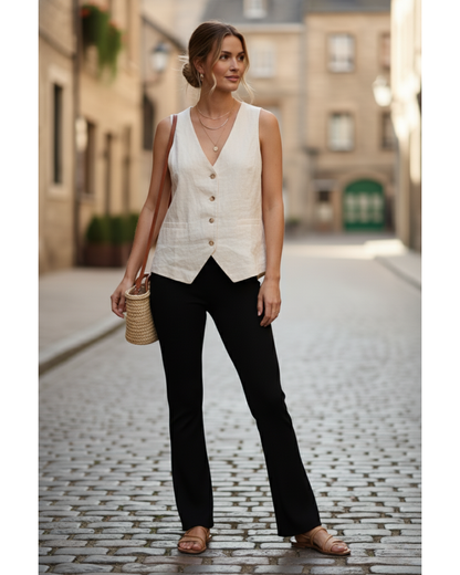 Soft Cotton Rib Black Flare Pants