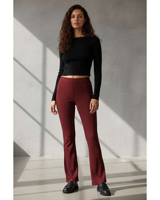 Soft Cotton Rib Wine Flare Pants