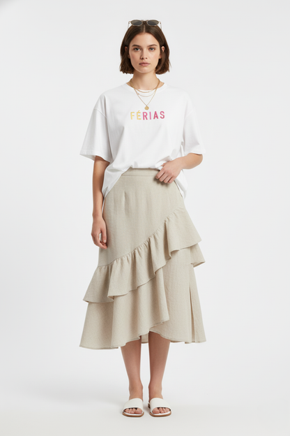 Ecru "Ferias" Embroidered Oversized Tee