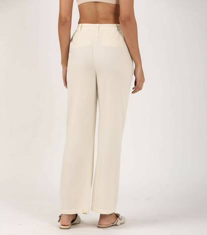 Ivory linen wide leg pant