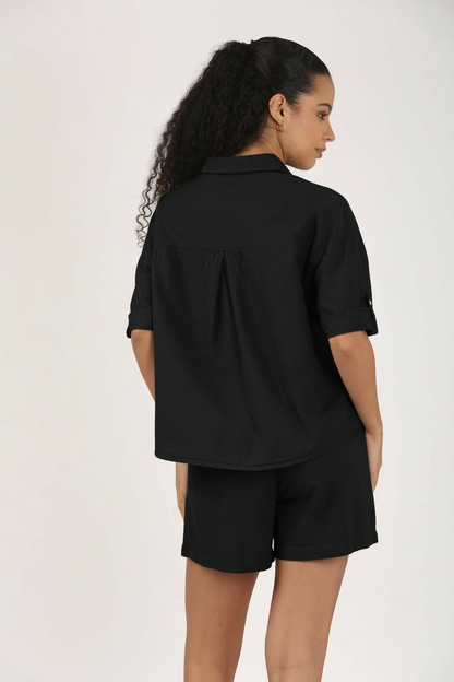 Black relaxed Linen Shorts
