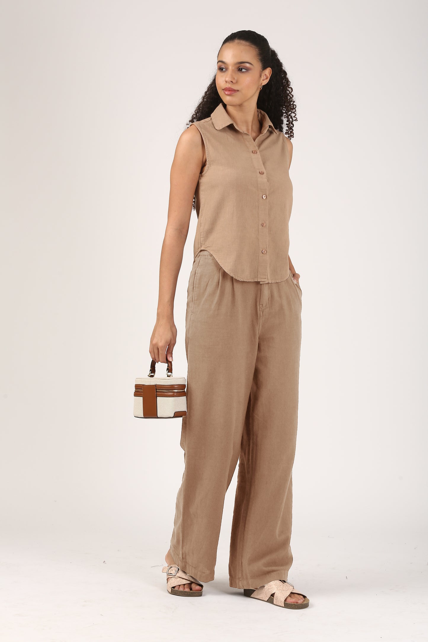 Caramel Cotton linen Flare Pant