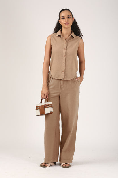 Caramel Cotton linen Flare Pant