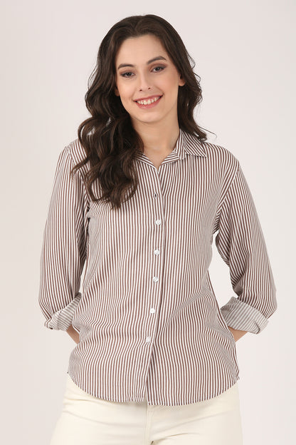 Classic Brown & White Striped Shirt