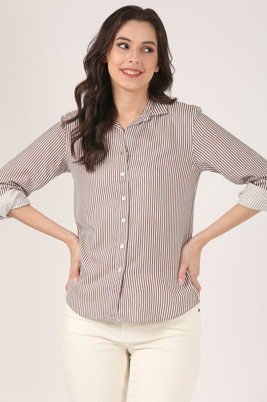 Classic Brown & White Striped Shirt